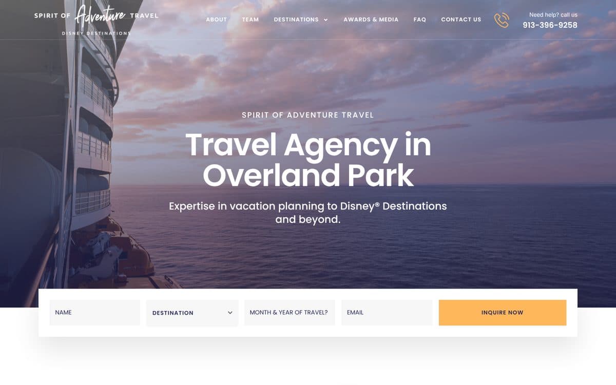 Spirit of Adventure Travel homepage